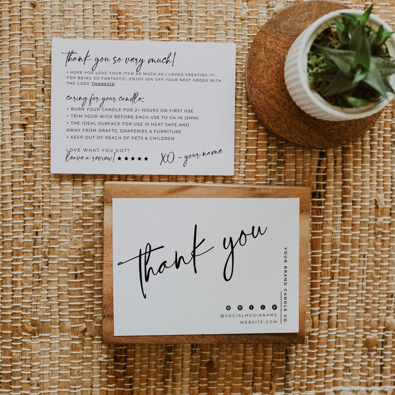 Printable Candle Care Card Template EDITABLE Business Thank Etsy