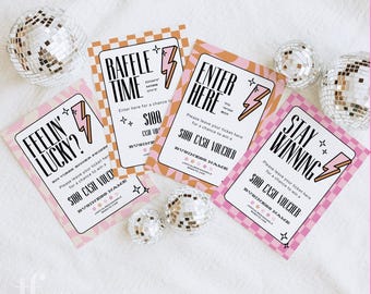 Checkered Retro Raffle Sign Canva Template, Cute Fun Enter To Win Poster, Printable Pop-Up Prize Draw Signage for Business 5x7 8x10 - Brooks