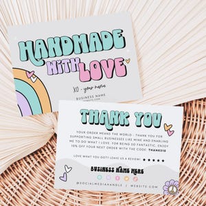 Pastel 90s Business Thank You Card Canva Template, Editable Retro Business Packaging Card, Thankful For You Mailer Handmade with Love - Bryn