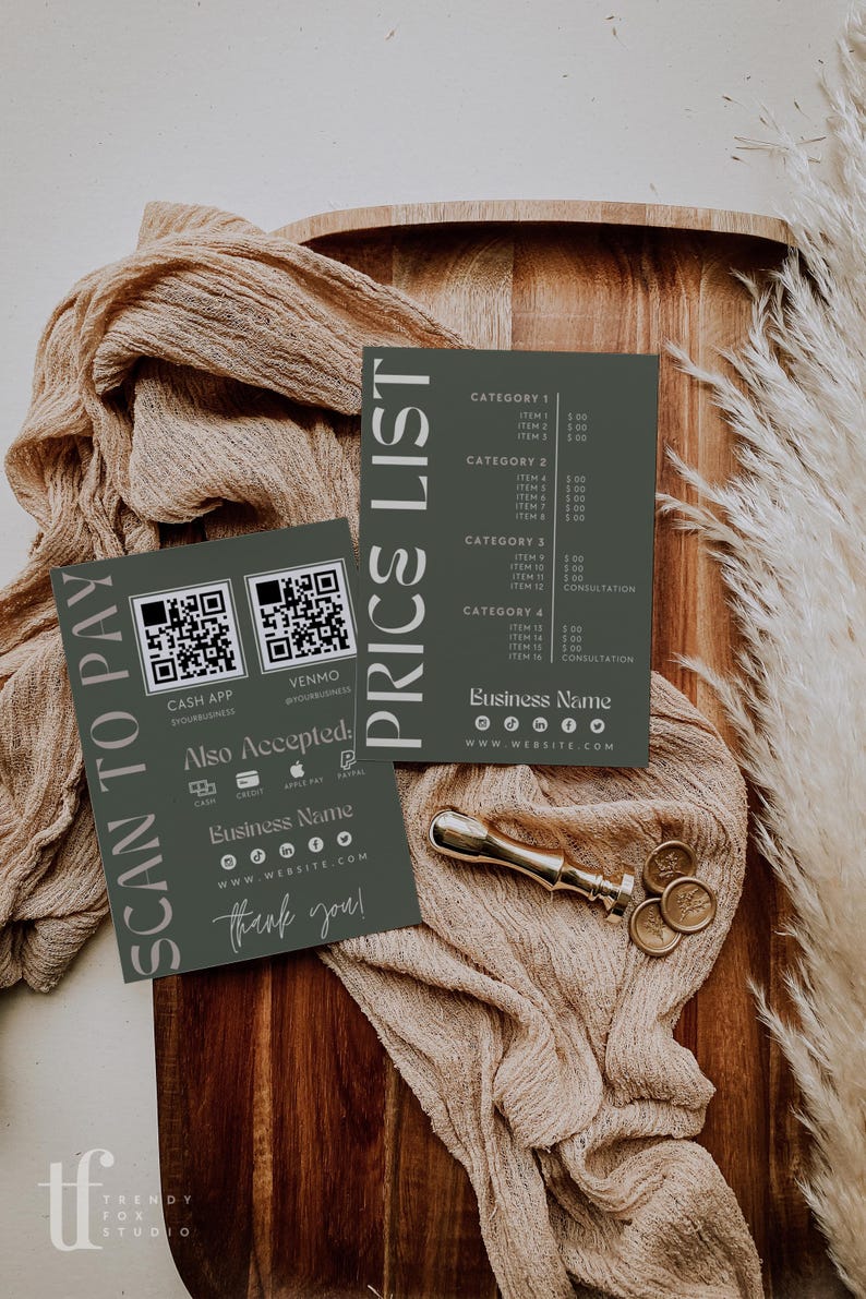Modern Price List & Scan to Pay QR Code Sign Canva Template, Editable ...