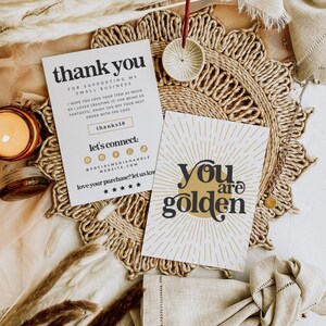 Retro Thank You Card Template, Editable Sun Business Thank You Template, Customizable Package Insert Card, Printable Mailer Card - Una
