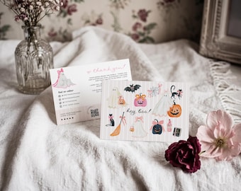 Preppy Coquette Halloween Business Thank You Card Canva Template, Editable Customer Package Insert