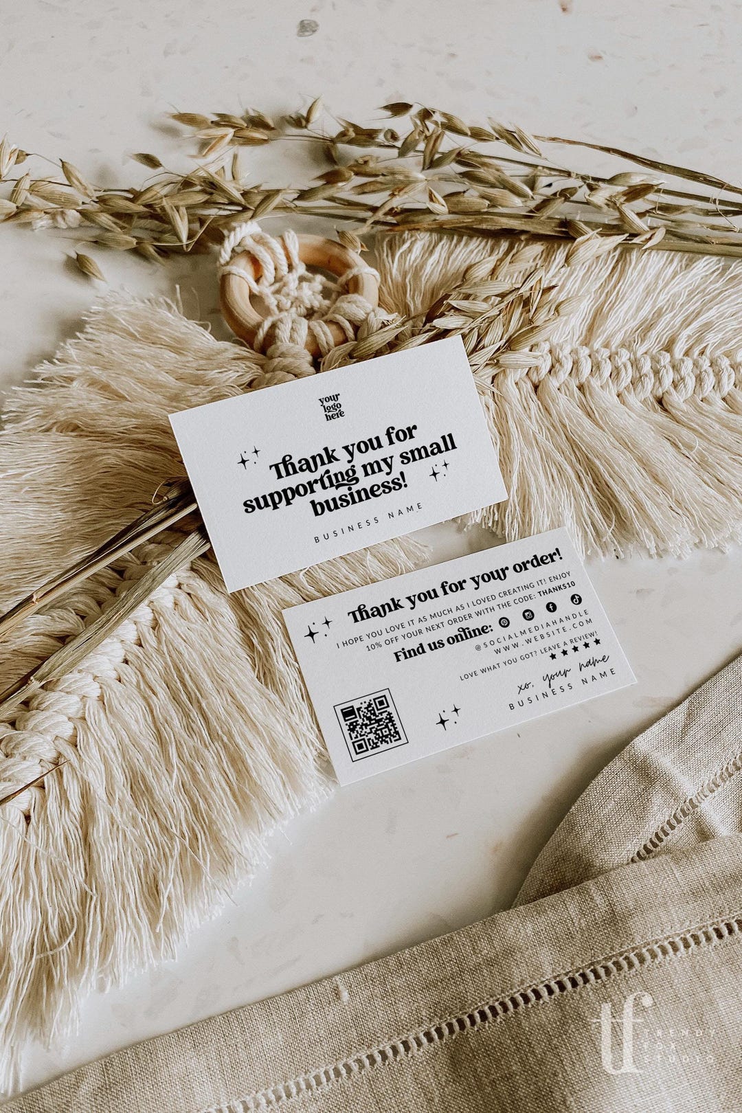 Retro Thank You Business Card Canva Template, Editable Groovy QR Code ...