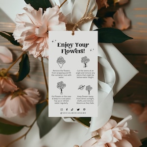 DIY Flower Care Card Template, Florist Fresh Cut Flowers Care Instructions, Florist Business Enclosure Card Template, Flower Hang Tag - Dani