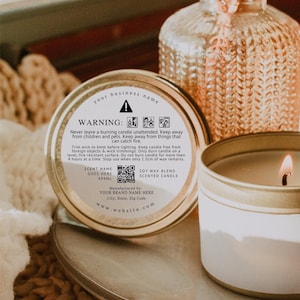 Candle Warning Label Template With Scent Name Metric, Digital Download, Editable Label Template Design, 65mm Round Candle Safety Sticker