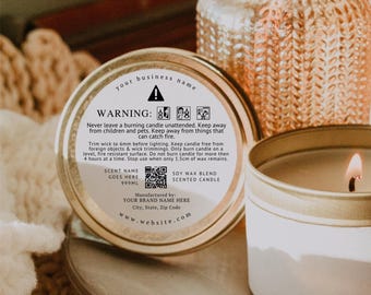 Candle Warning Label Template With Scent Name Metric, Digital Download, Editable Label Template Design, 65mm Round Candle Safety Sticker