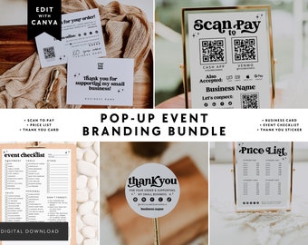 Pop-up Shop Bundle Canva Template - Business Card, Scan to Pay Price List, Thank You Card, Checklist, Social Media Sign, TY Sticker | Dani