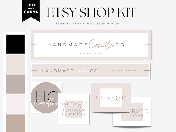 Minimal Etsy Shop Banner, Neutral Etsy Cover Template, DIY Etsy Store Branding, Editable Etsy Store Banner Icon, Etsy Slider Image - Kate
