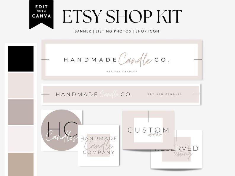 ミニマルなEtsyショップバナー、ニュートラルなEtsyカバーテンプレート、DIY Etsyストアブランディング、編集可能なEtsyストアバナーアイコン、Etsyスライダー画像 - Kate 画像 1