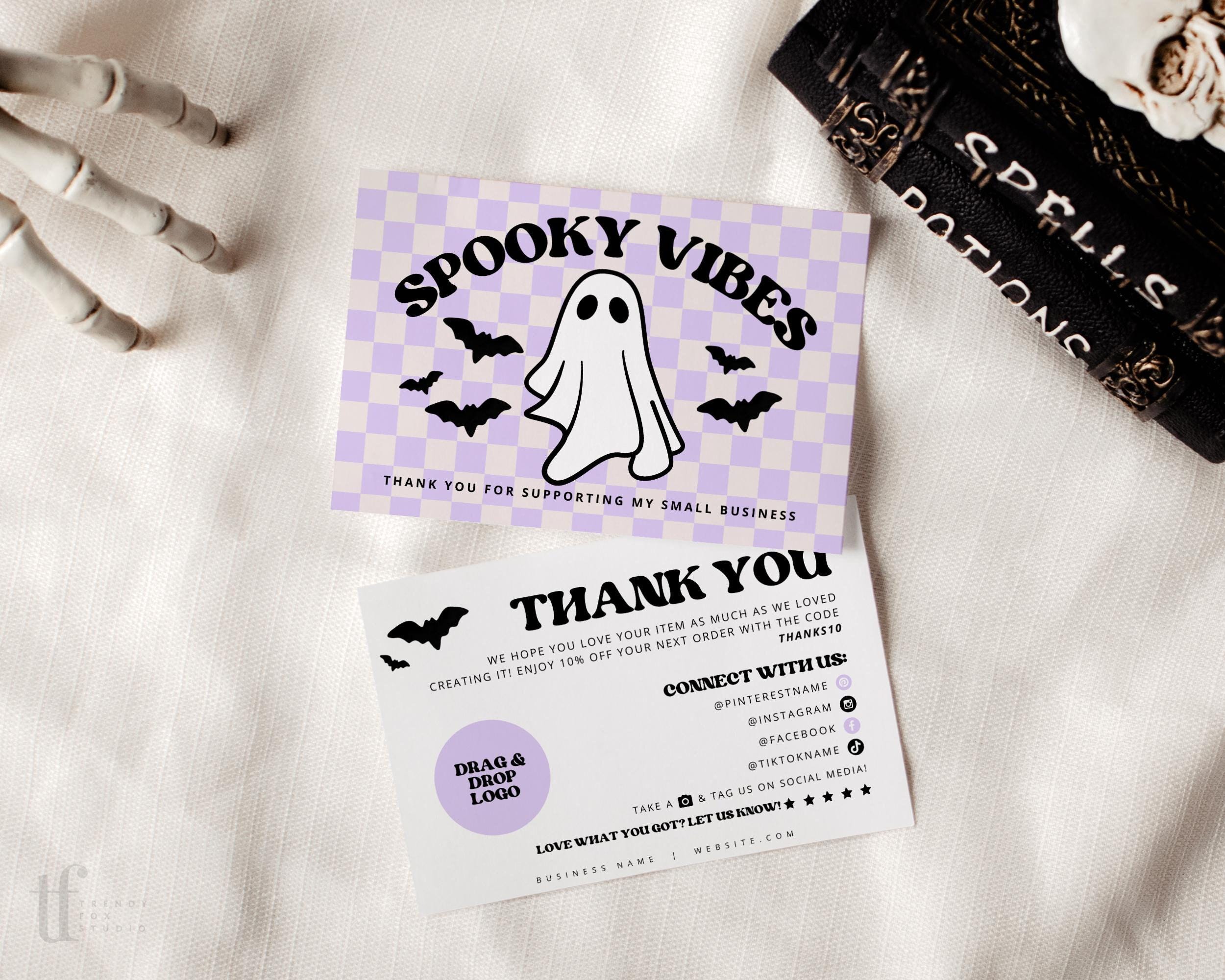 Retro Halloween Business Thank You Card Template, Editable Small ...