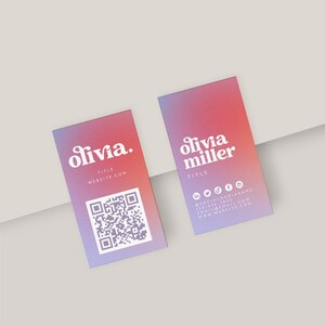Retro Business Card Canva Template, DIY Printable Business Card, QR Code Business Card, Business Branding, Gradient Ombre Business Card