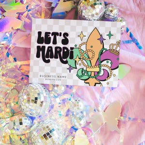 Retro Mardi Gras Business Thank You Card Canva Template, Editable Thank You Card Fat Tuesday Business Package Insert Mailer Postcard