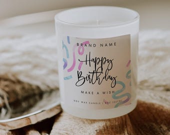 Happy Birthday Candle Label Template, Editable Candle Label Design, Customizable Candle Tin Label, Canva Template, DIY B-Day Candle Sticker