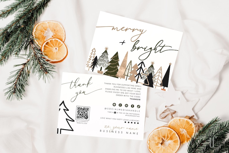 Boho Christmas Business Thank You Card Canva Template, QR Code Holiday ...
