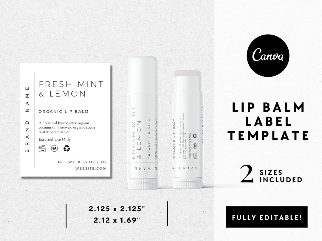 Lip Balm Label Template Lip Balm Wrap Packaging Editable Etsy