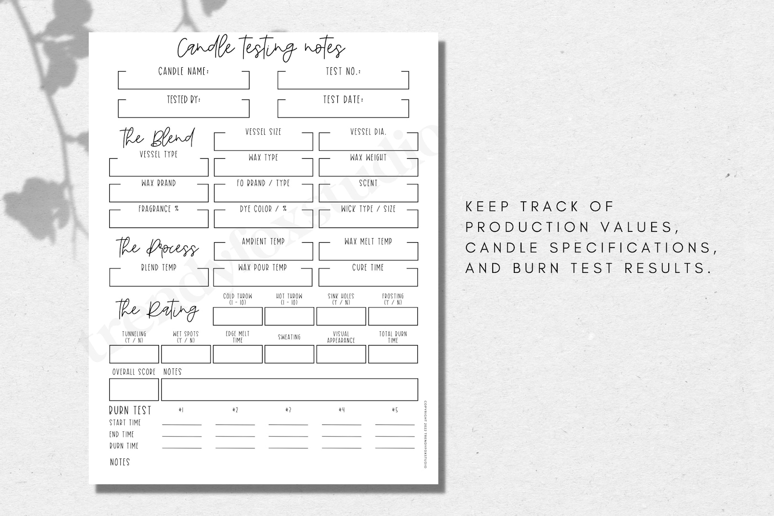 Candle Testing Sheet, Printable Candle Burn Test Sheet, Candle Test ...