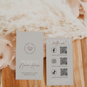 Modern Social Media Connect with Us Business Card Canva Template, QR Code, Snap & Share Thank You 2x3.5" Like and Connect Insert - Nora