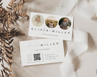 Photo Business Card Template QR Code, Instant Download, Printable Business Card Template, DIY Calling Card, Scan Me, Canva Template - Carli