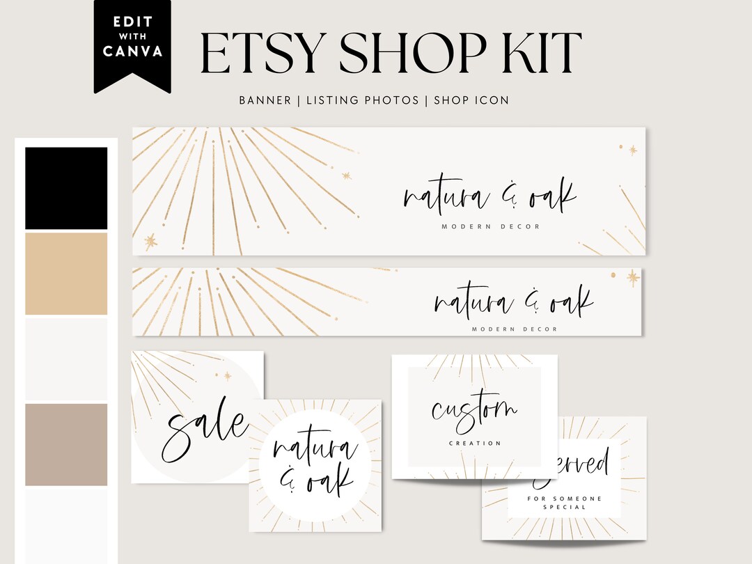 Gold Etsy Shop Graphic Bundle Kit, Etsy Banner Template, DIY Etsy Store ...