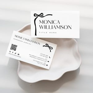Bow Business Card Template Canva QR Code, Trendy Cute Fun Business Branding, Whimsical Feminine Editable Coquette Business Card Instant