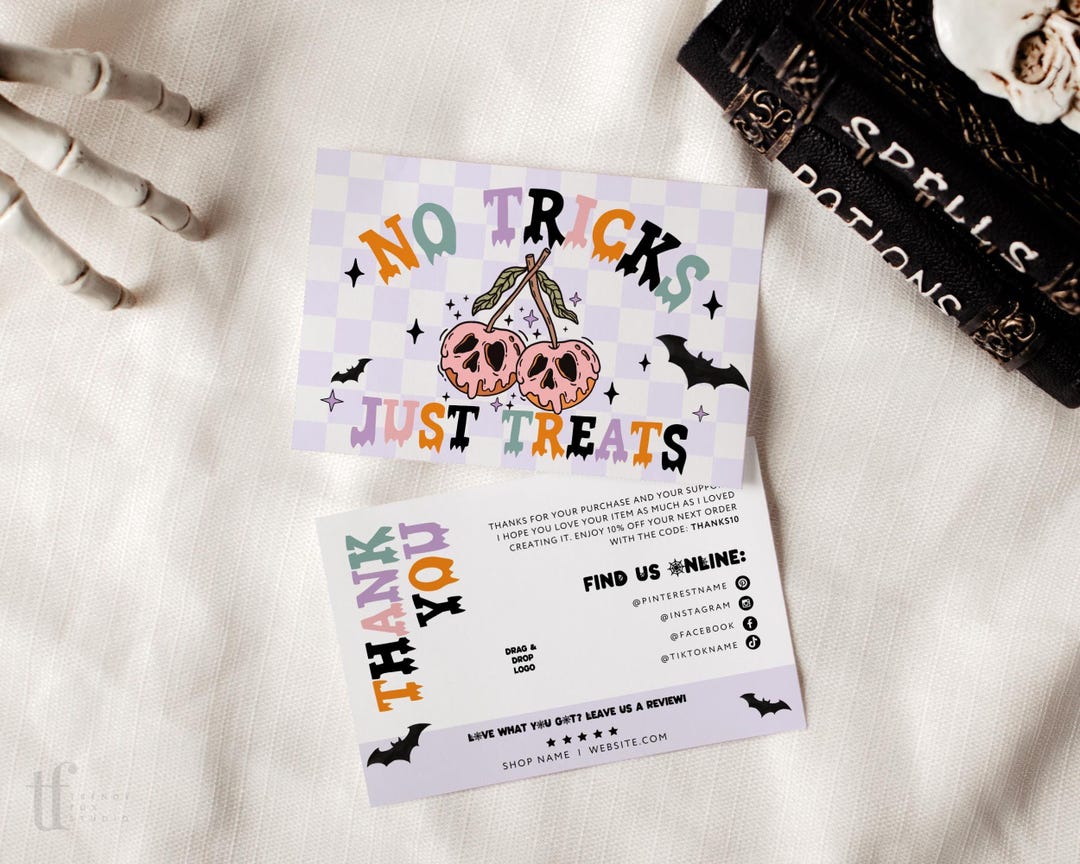Retro Halloween Business Thank You Card Template, Editable Small ...