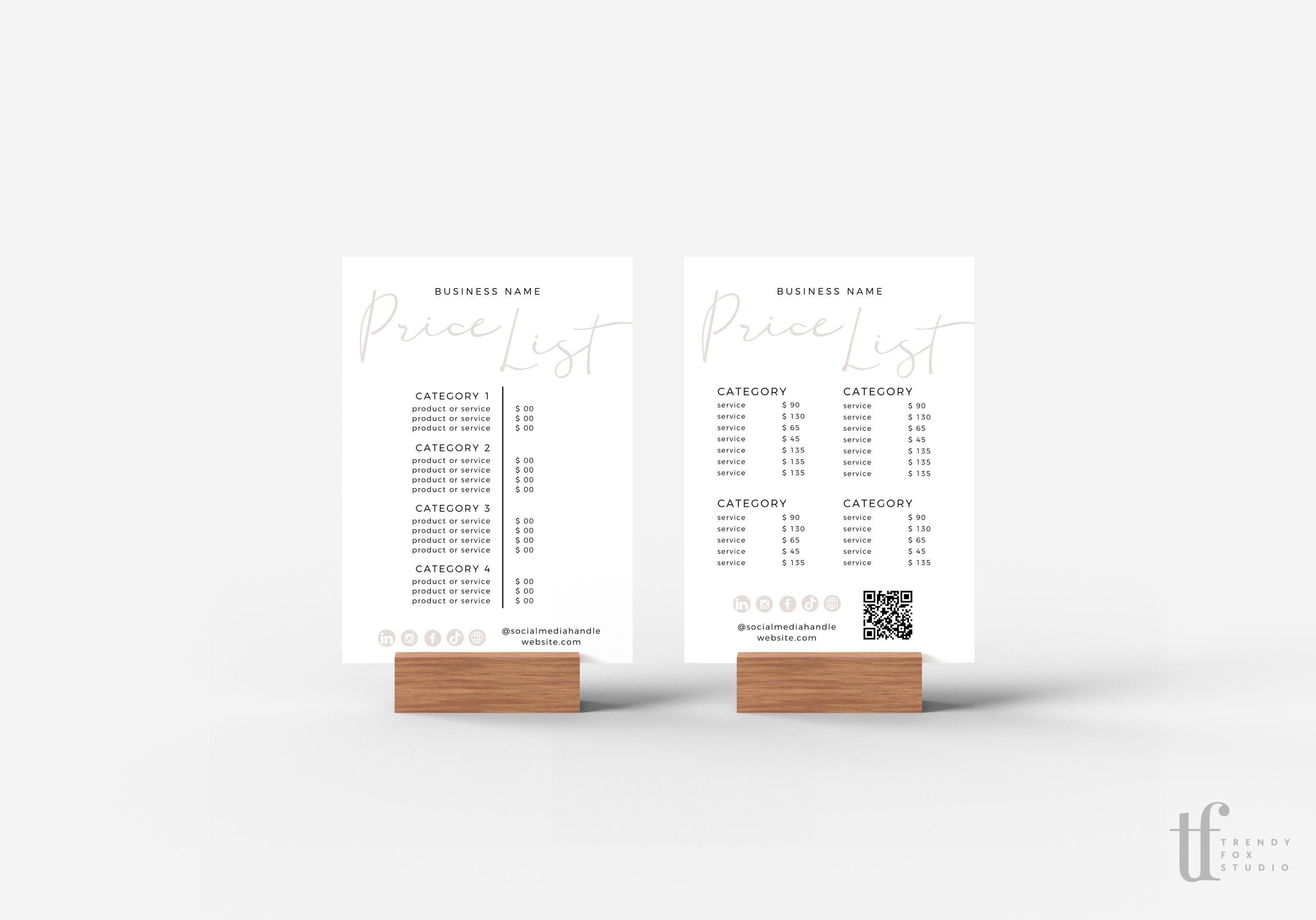 Elegant Price List Canva Template, Printable Payment Sign, Editable ...