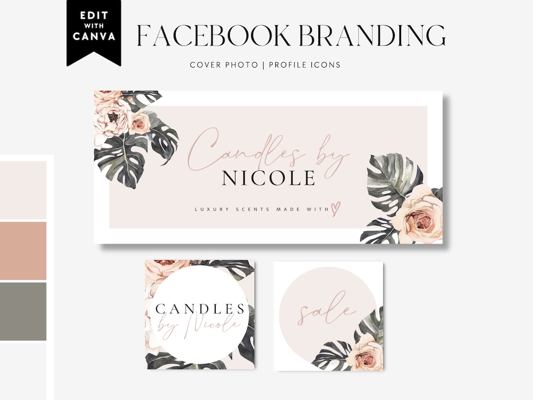 Boho Floral Facebook Cover Canva Template, Facebook Banner, Facebook