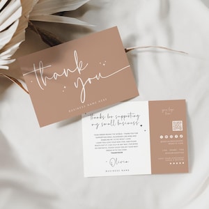 Modern Business Thank You Card Template Canva QR Code, Printable Minimal Thanks For Purchase Editable Package Insert Business Card - Jett