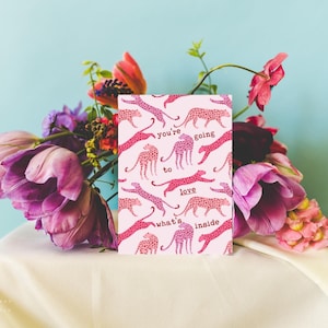 Retro Leopard Business Thank You Card Canva Template, Editable Thank You Card, Package Insert, Trendy Cute Pink Red Order Postcard, Animal