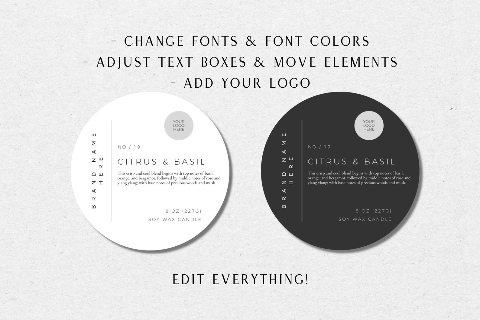 Round Candle Label Template Editable Candle Lid Sticker Etsy