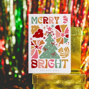 Boho Christmas Business Thank You Card Canva Template, Colorful Abstract Holiday Printable Thanks For Your Purchase, Package Insert Postcard