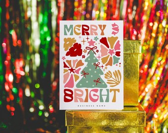 Boho Christmas Business Thank You Card Canva Template, Colorful Abstract Holiday Printable Thanks For Your Purchase, Package Insert Postcard