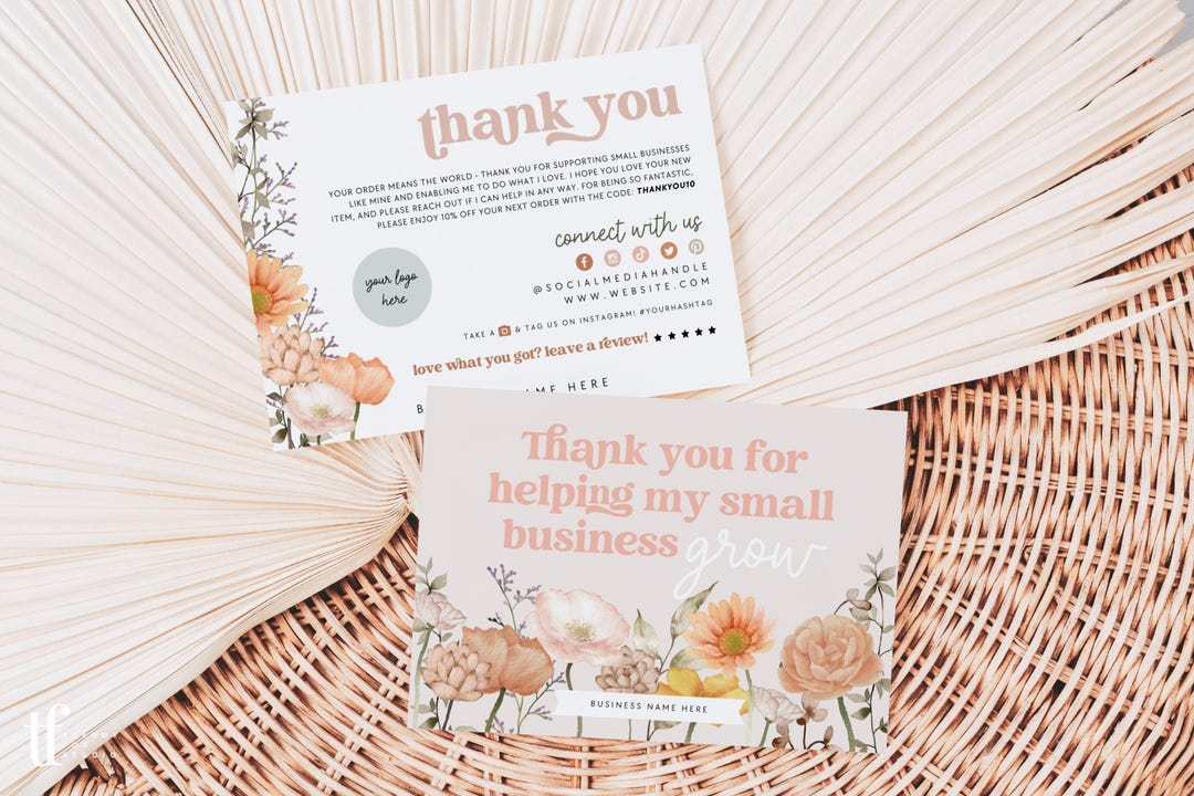 Retro Boho Business Thank You Card Canva Template, Editable Business ...