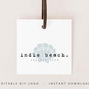 Premade Beach Logo, Typewriter Text Logo, Shell Logo, Summer Logo, Simple Logo, Blog Logo, Wellness Logo, Typewriter DIY Canva Logo Template