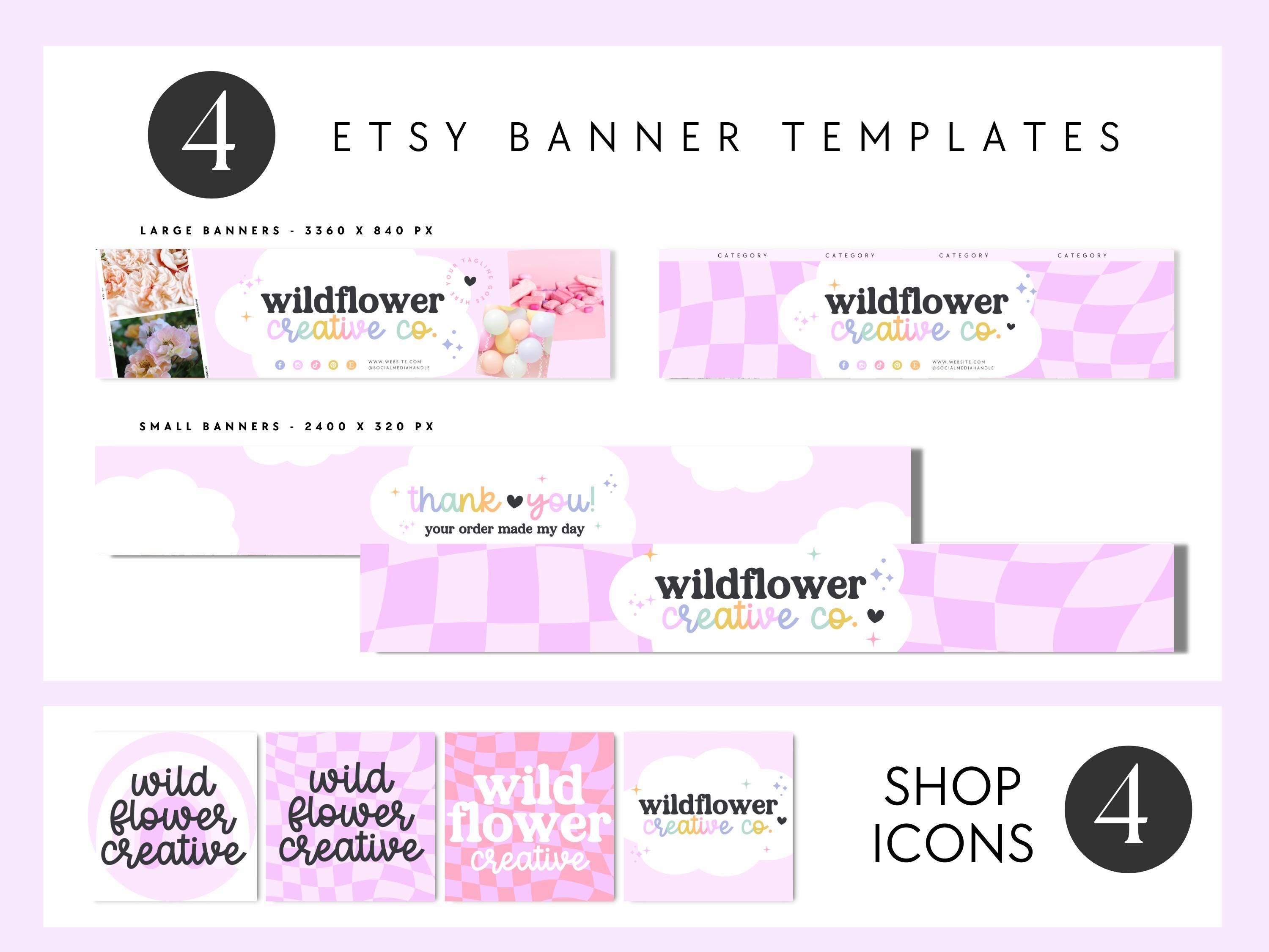 Cute Etsy Shop Template Canva, Fun Colorful Etsy Banner Branding ...