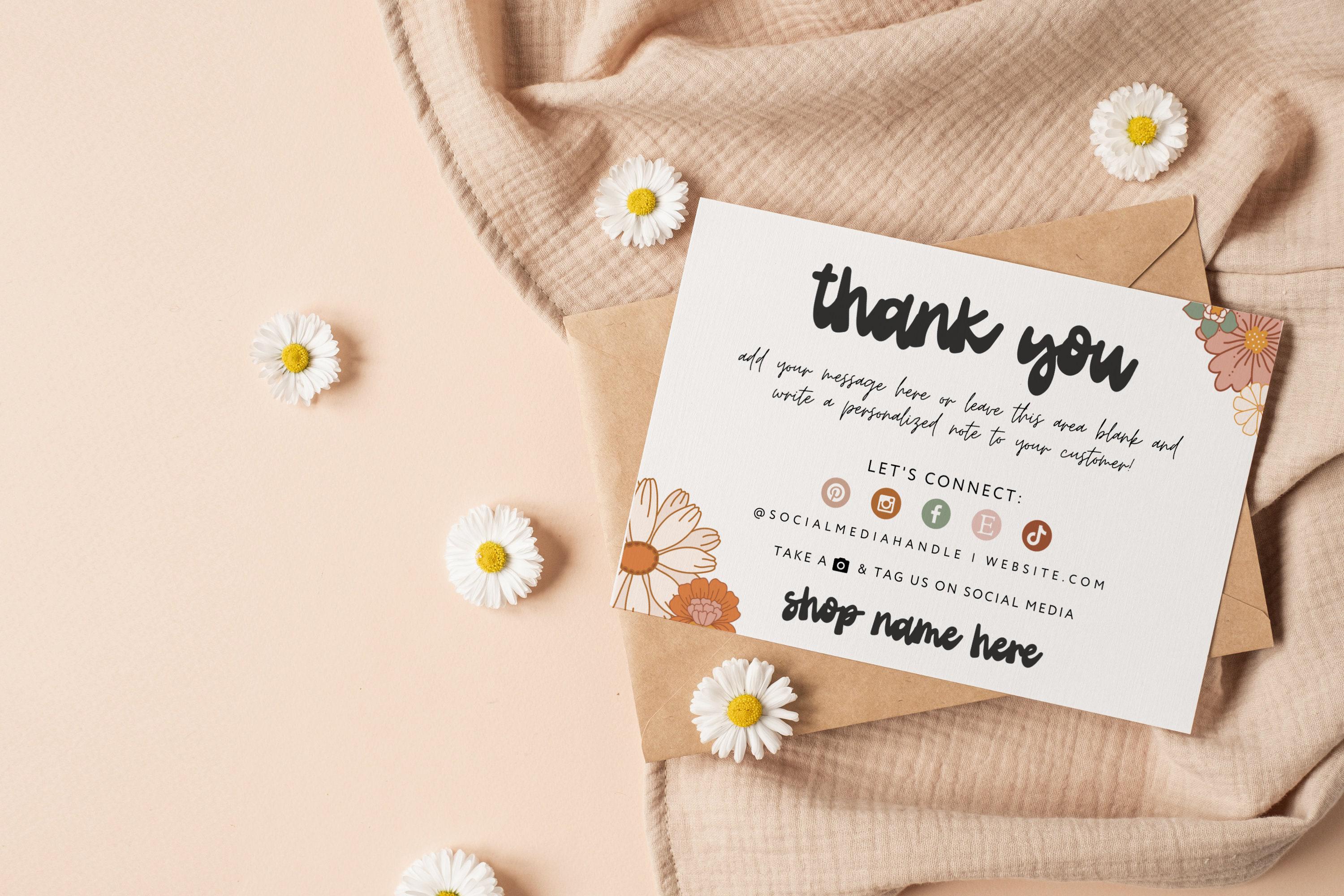 Boho Retro Thank You Card Template, Editable Groovy Flower Business ...