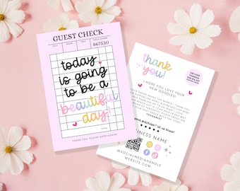 Rainbow Guest Check Business Thank You Card Canva Template, Editable Customer Packaging Insert - Lulu