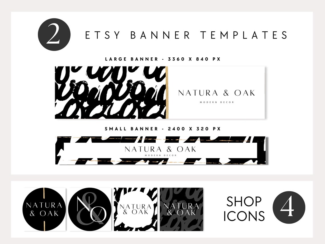 Modern Black & White Etsy Shop Bundle Canva Template, Etsy Banner, DIY ...