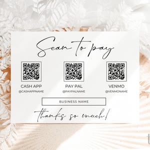 Druckbare Zahlungsschild, 3 QR-Code-Schildvorlage, Scan-to-Pay-Schild, Akzeptierte Zahlungen-Schild, CashApp Paypal-Schild Kundengerechter QR-Code - Casey
