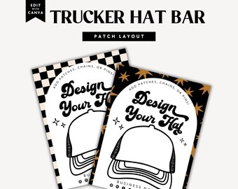 Trucker Hat Design Canva Template, Editable Hat Bar Patch Layout Printable, Pick Your Patches Template, Hat Party Patch Template - DC35