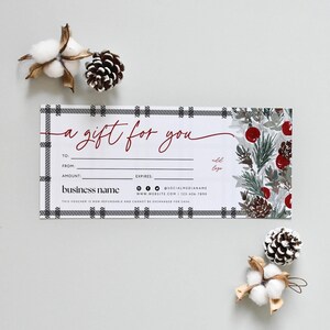 Rustic Holiday Gift Certificate Canva Template, DIY Printable Gift Voucher, Plaid Christmas Editable Gift Card, Spa Salon Gift Certificate