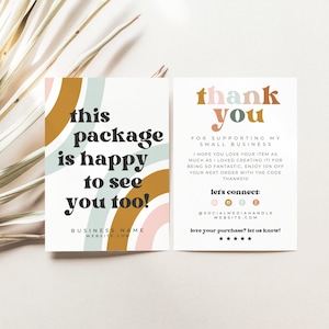 Retro Thank You Card Template, Small Business Editable Boho Thank You Card, Printable Rainbow Order Insert Card, DIY Canva Template - Ruby