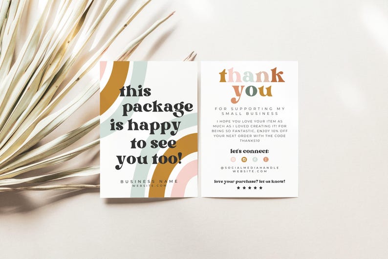 Retro Thank You Card Template, Small Business Editable Boho Thank You ...