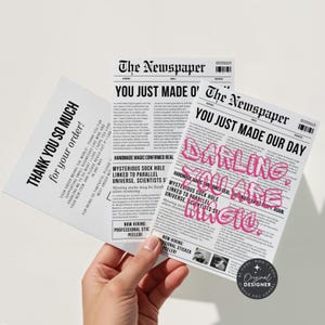 Cute Newspaper Thank You Card Canva Template, Trendy Editable Package Insert Postcard, Thanks For Purchase Card Mailer, Business Marketing