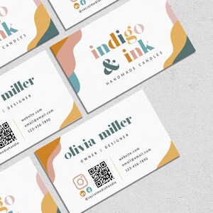 Boho Business Card Template QR Code, Rainbow Printable Business Card Template, DIY Calling Card, Small Business Branding, Canva - Arlo