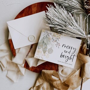 Boho Christmas Business Thank You Card Template, Holiday Printable Thanks For Your Purchase, Watercolor Christmas Card Printable, Canva