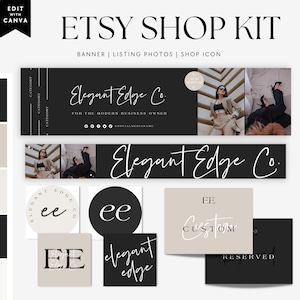 Modern Luxe Black Canva Editable Etsy Branding Kit, Etsy Banner Template, Etsy Store Branding, Editable Etsy Shop Banner, Shop Photo - Ashe