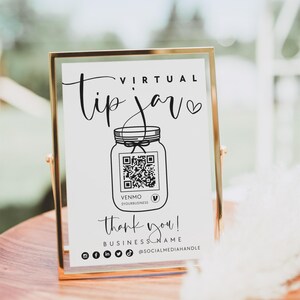 Virtual Tip Jar Payment QR Code Sign Canva Template, Editable Tips Accepted Venmo Cashapp - Adele