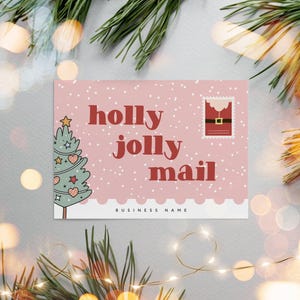 Cute Christmas Business Thank You Card Template, Holiday Printable Thanks For Your Purchase, Retro Xmas DIY Thank You Postcard Mailer Insert