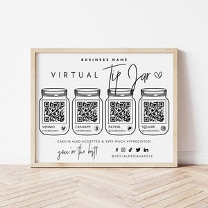 Printable Virtual Tip Jar Digital Payment Sign Canva Template, QR Code Editable Tips Accepted Sign - Dusk